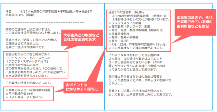 エン転職のスカウトメールの文面の事例（営業職）