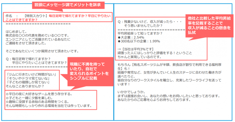 エン転職のスカウトメールの文面の事例（ITエンジニア）