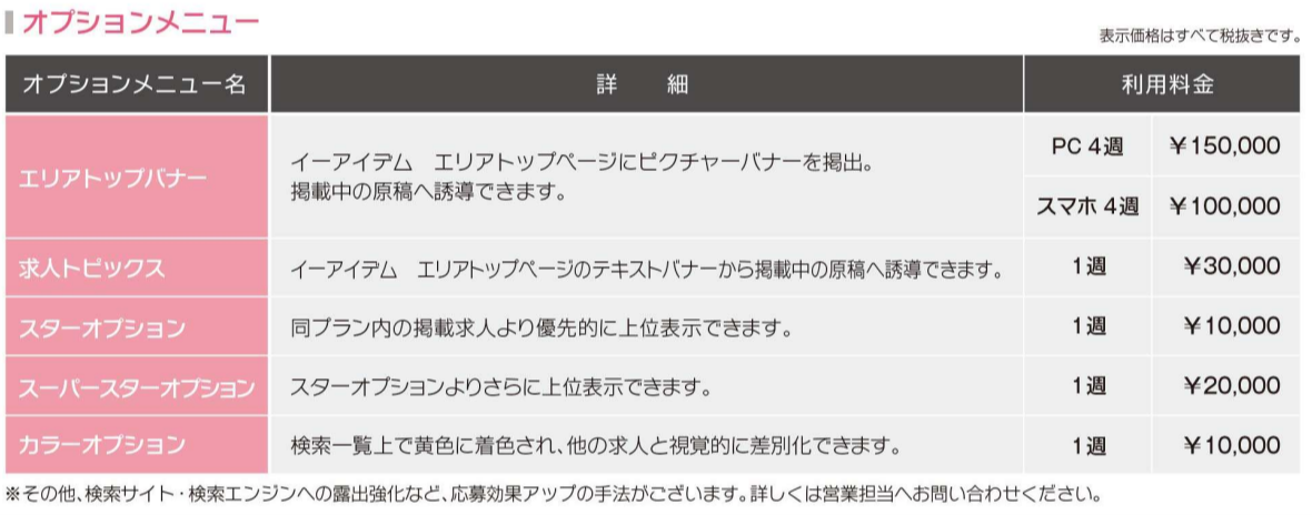 イーアイデム　オプション料金