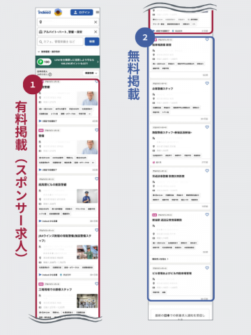 Indeedのスポンサー求人の掲載位置（スマホ画面）