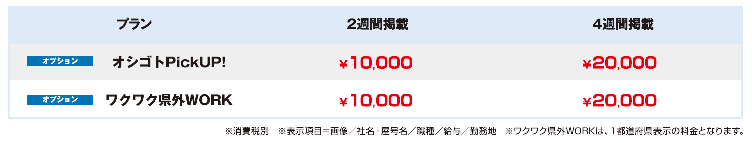 Workin　オプション　料金