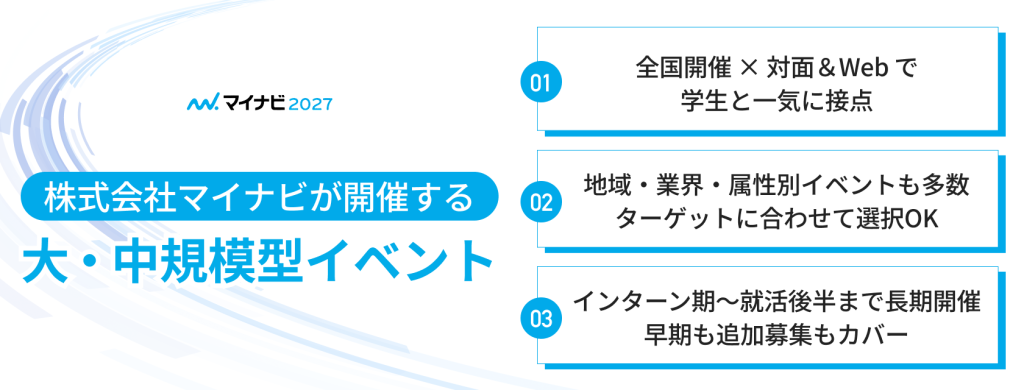 マイナビ2027
株式会社マイナビが開催する
大・中規模型イベント