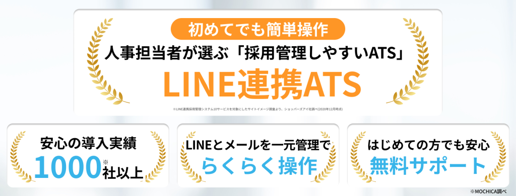 MOCHICA（モチカ）
初めてでも簡単操作
人事担当者が選ぶ「採用管理しやすいATS」
LINE連携ATS