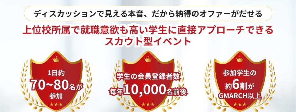 DEIBA（デアイバ） 
上位校所属で就職意欲も高い学生に直接アプローチできるスカウト型イベント