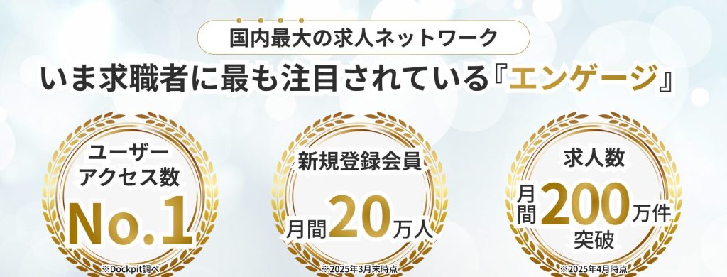 engage（エンゲージ）プレミアム
国内最大の求人ネットワーク
いま求職者に最も注目されている「エンゲージ」