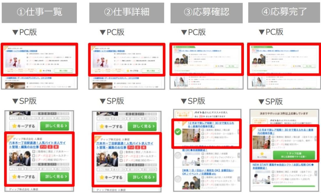 バイトルのオプション「オールリスティング」の表示場所